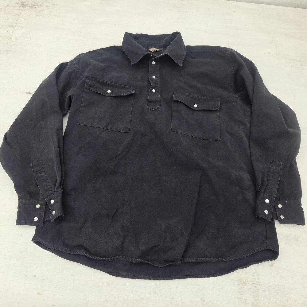 Vtg Guide Gear 1/4 Pearl Snap Shirt Mens XL Long Sleeve Western Black Heavy